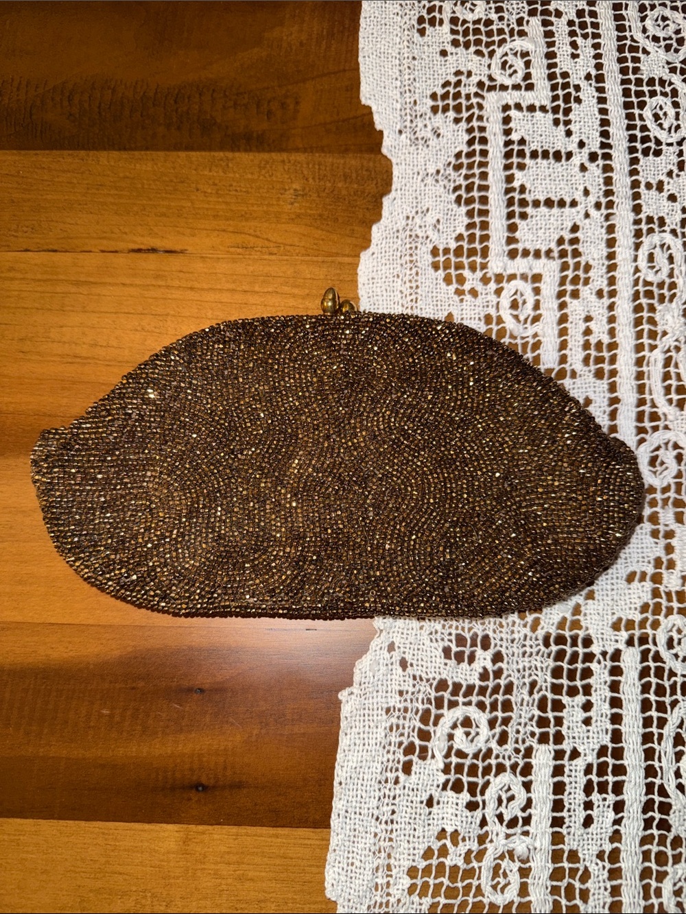 1940s Beaded Brown Bronze Evening Clutch - Elegant Purse made of Glass Beads